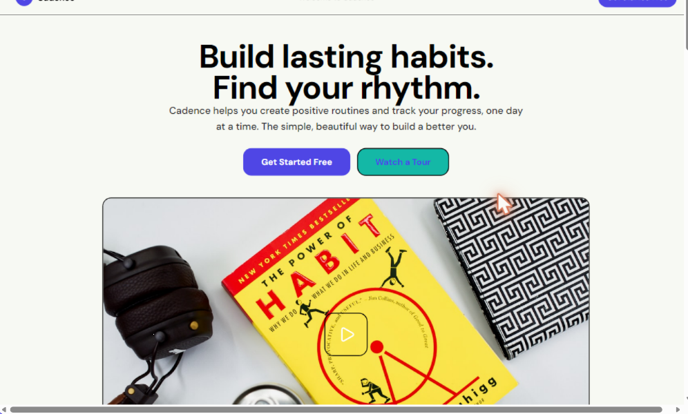 Generated Cadence landing page — bold hero headline, call-to-action buttons, and a lifestyle photo