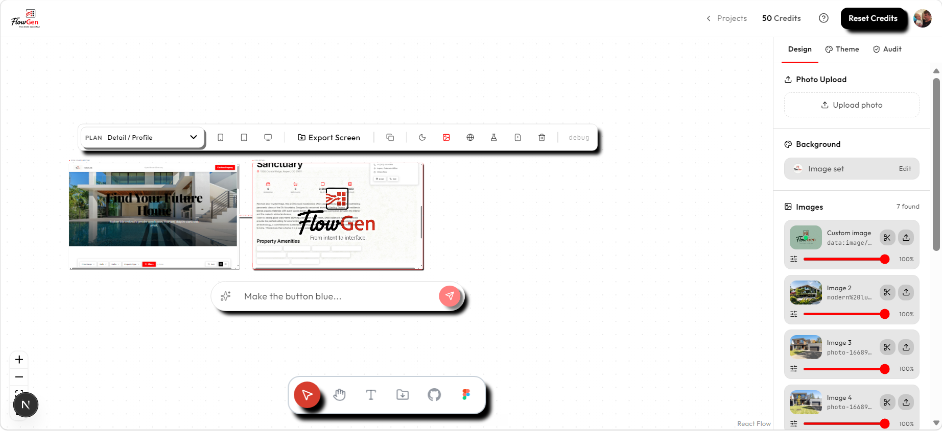 The builder canvas with the background saved on the screen and tracked in the design sidebar