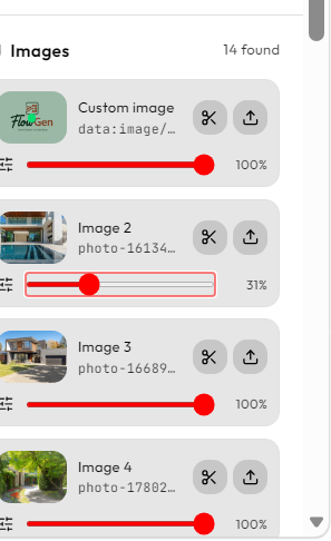 The image rail with one image's opacity slider pulled down to 31%